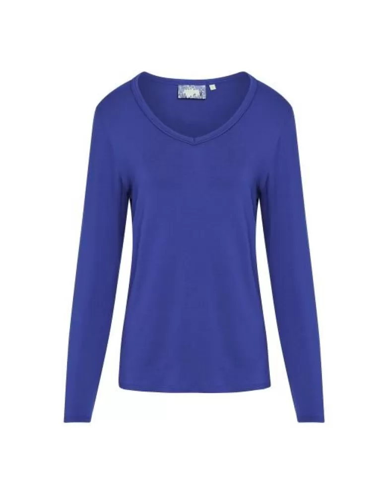 ESSENZA Shirts En Tops- Eva Uni Cobalt Blue Top Lange Mouw L Blauw