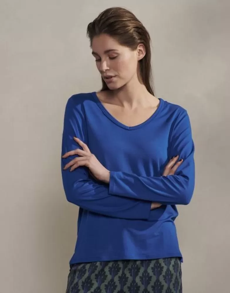 ESSENZA Shirts En Tops- Eva Uni Cobalt Blue Top Lange Mouw M Blauw