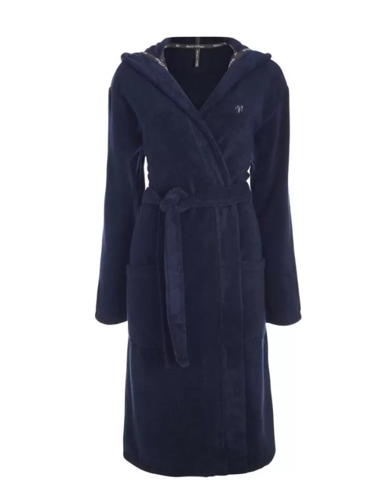 Marc O'Polo Badjassen- Classic (With Hood) Badjas Navy L Blauw