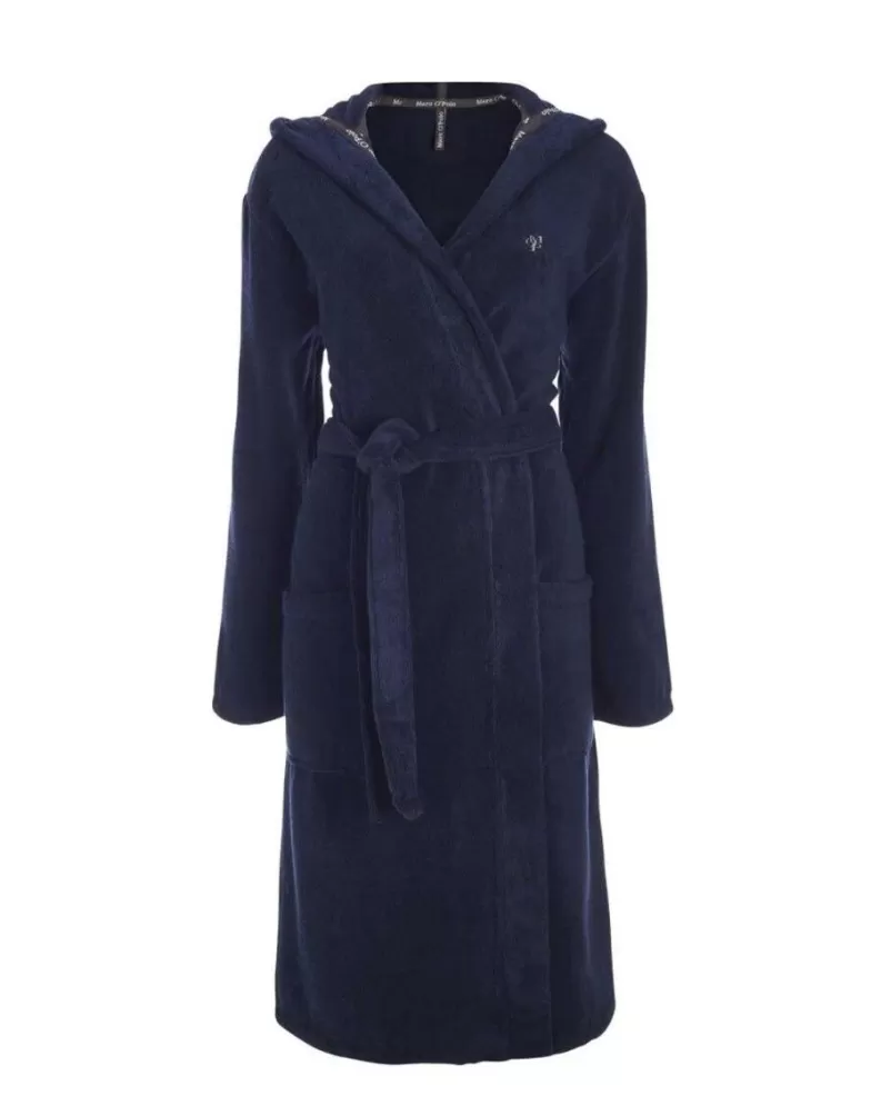 Marc O'Polo Badjassen- Classic (With Hood) Badjas Navy Xs Blauw